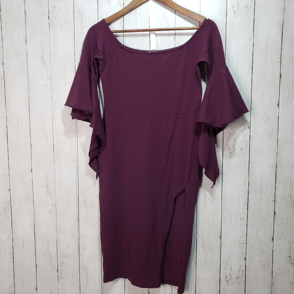 ASOS Plum Purple Off The Shoulder Bodycon Size 8 - Picture 1 of 6